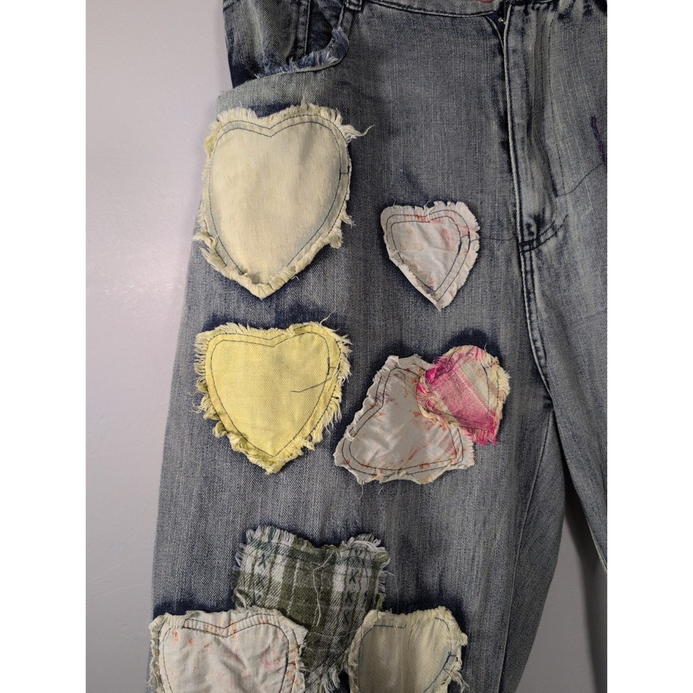 Blue Velvet Baggy Distressed Patchwork Boho Hippie Festival Jeans Large - Picture 5 of 16